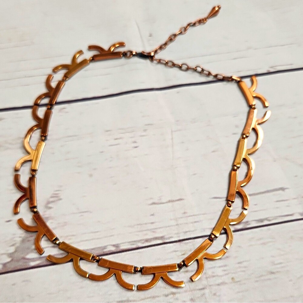 Renoir Signed Copper Link Chain Choker Necklace Hook Closure Vintage  50s